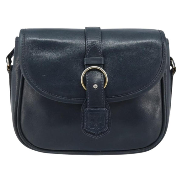 CELINE Shoulder Bag Leather Navy Gold Auth bs33902
