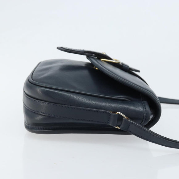 CELINE Shoulder Bag Leather Navy Gold Auth bs33902