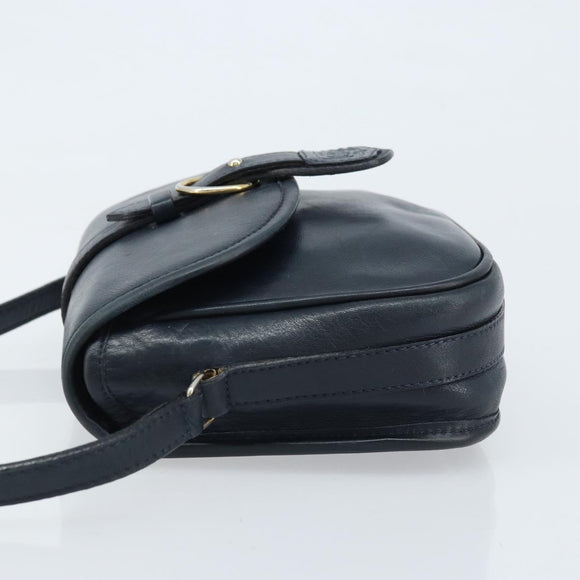 CELINE Shoulder Bag Leather Navy Gold Auth bs33902