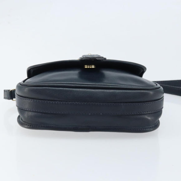 CELINE Shoulder Bag Leather Navy Gold Auth bs33902