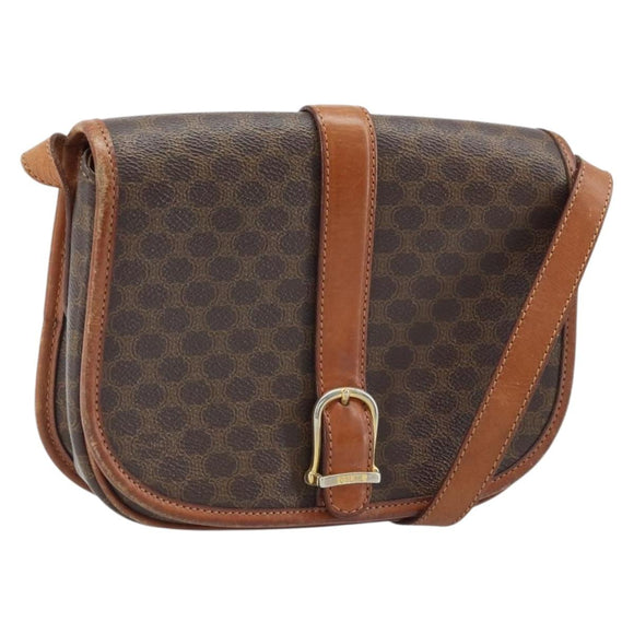 CELINE Macadam Canvas Shoulder Bag PVC Brown Gold Auth bs33903