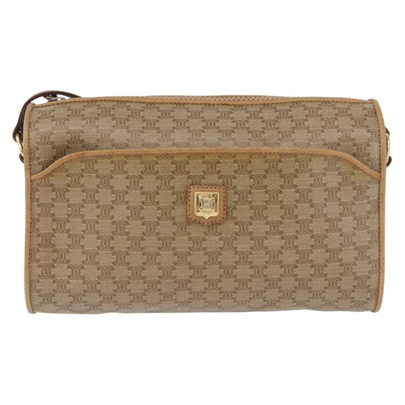 CELINE Macadam Canvas Shoulder Bag Beige Gold Auth bs33904