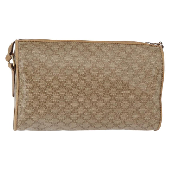 CELINE Macadam Canvas Shoulder Bag Beige Gold Auth bs33904
