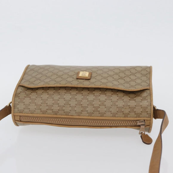 CELINE Macadam Canvas Shoulder Bag Beige Gold Auth bs33904