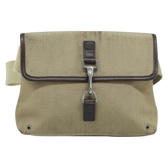 GUCCI Body Bag Canvas Beige Silver 92543 Auth bs33907