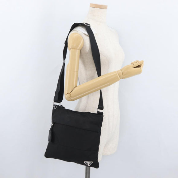 PRADA Shoulder Bag Nylon Black Silver Auth bs33911