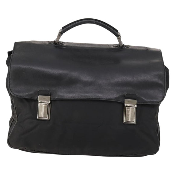 PRADA Hand Bag Nylon Black Silver Auth bs33914