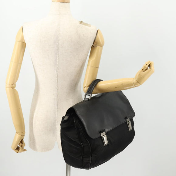 PRADA Hand Bag Nylon Black Silver Auth bs33914