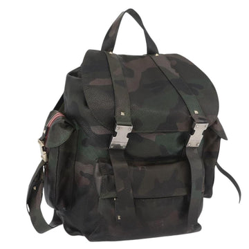 VALENTINO Backpack Leather Khaki Auth bs33924