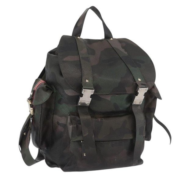 VALENTINO Backpack Leather Khaki Auth bs33924