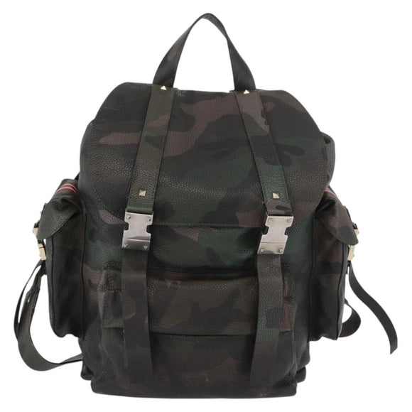 VALENTINO Backpack Leather Khaki Auth bs33924