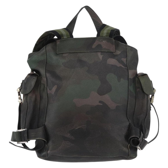VALENTINO Backpack Leather Khaki Auth bs33924