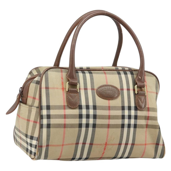BURBERRY Nova Check Hand Bag Canvas Gold Beige Auth bs33928