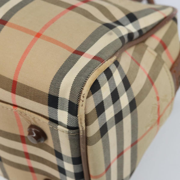 BURBERRY Nova Check Hand Bag Canvas Gold Beige Auth bs33928