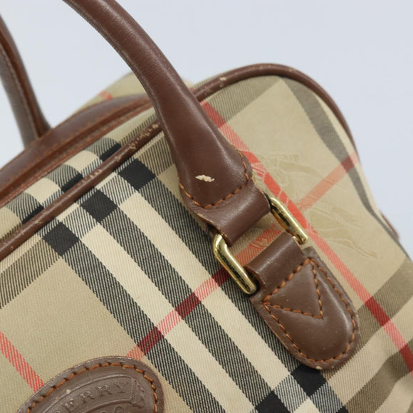 BURBERRY Nova Check Hand Bag Canvas Gold Beige Auth bs33928
