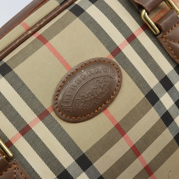 BURBERRY Nova Check Hand Bag Canvas Gold Beige Auth bs33928