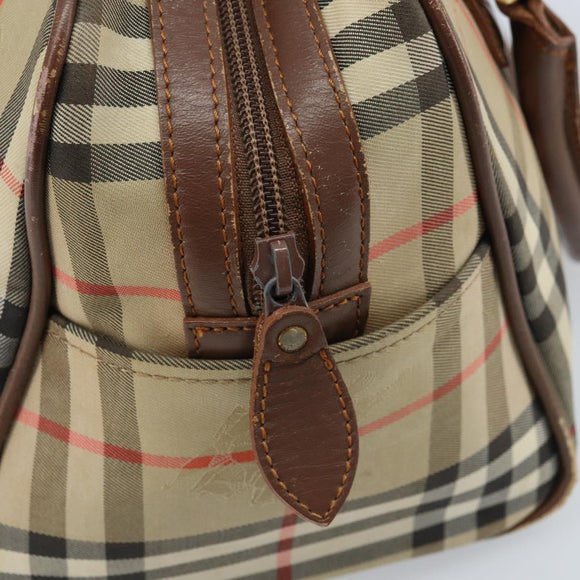 BURBERRY Nova Check Hand Bag Canvas Gold Beige Auth bs33928
