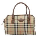 BURBERRY Nova Check Hand Bag Canvas Gold Beige Auth bs33928-13