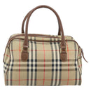 BURBERRY Nova Check Hand Bag Canvas Gold Beige Auth bs33928-2