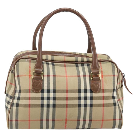 BURBERRY Nova Check Hand Bag Canvas Gold Beige Auth bs33928