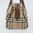 BURBERRY Nova Check Hand Bag Canvas Gold Beige Auth bs33928-3