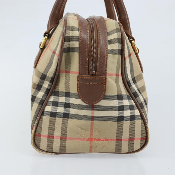 BURBERRY Nova Check Hand Bag Canvas Gold Beige Auth bs33928