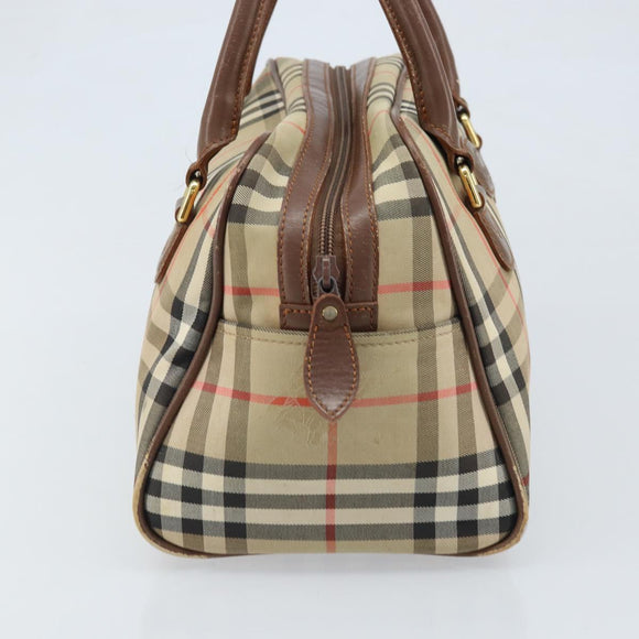 BURBERRY Nova Check Hand Bag Canvas Gold Beige Auth bs33928