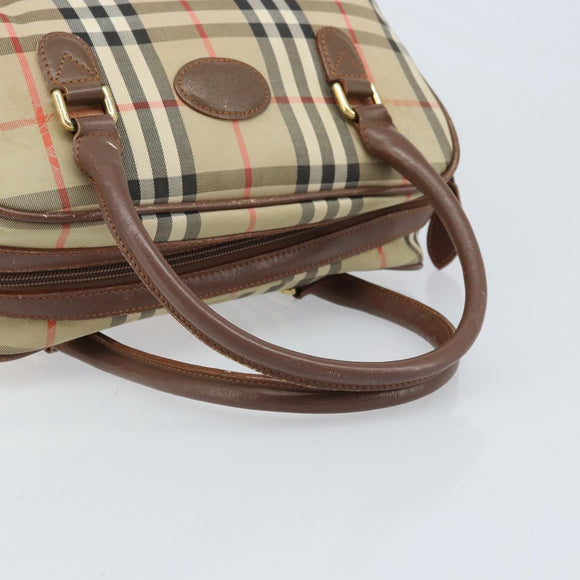 BURBERRY Nova Check Hand Bag Canvas Gold Beige Auth bs33928