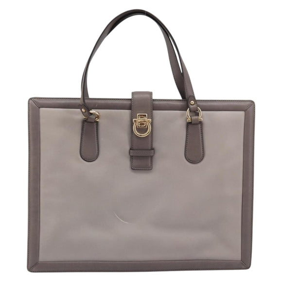 Salvatore Ferragamo Tote Bag Leather Gray Gold Auth bs33929