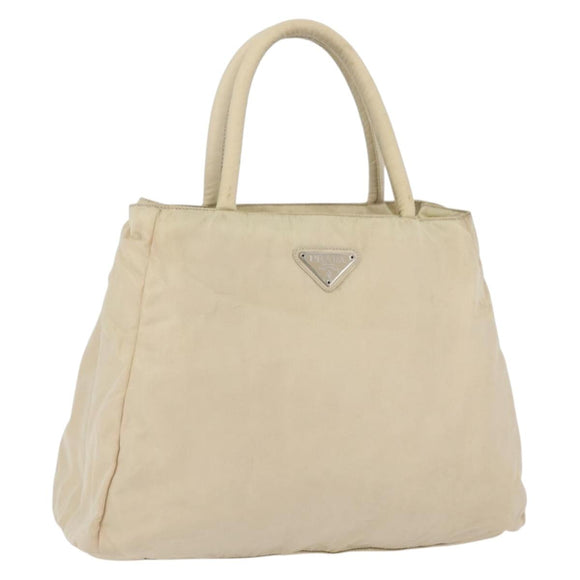 PRADA Handtas Nylon Zilver Beige Auth bs33932