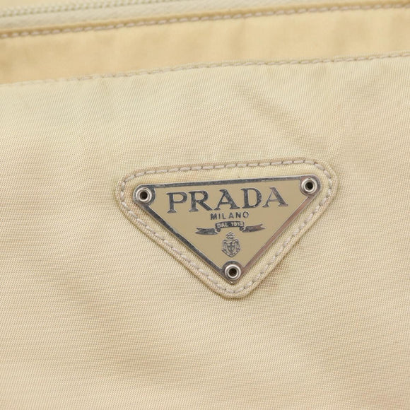 PRADA Handtas Nylon Zilver Beige Auth bs33932