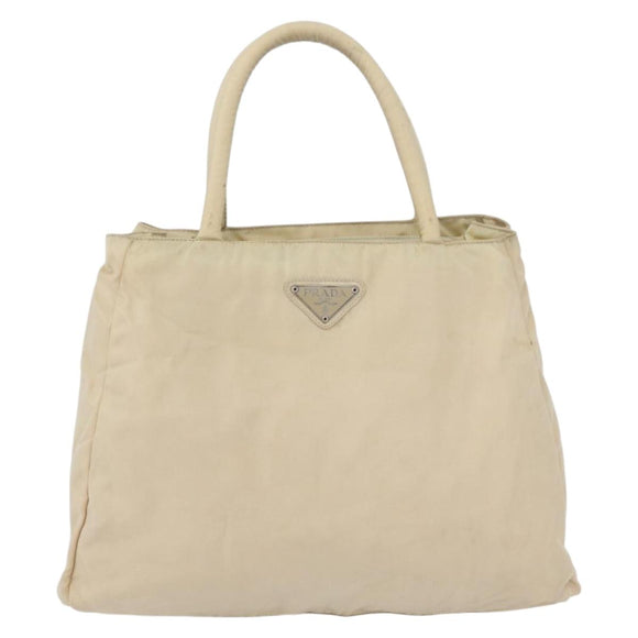 PRADA Handtas Nylon Zilver Beige Auth bs33932