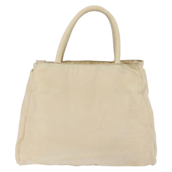 PRADA Handtas Nylon Zilver Beige Auth bs33932