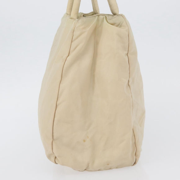 PRADA Handtas Nylon Zilver Beige Auth bs33932