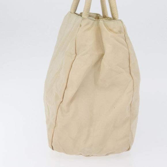 PRADA Handtas Nylon Zilver Beige Auth bs33932