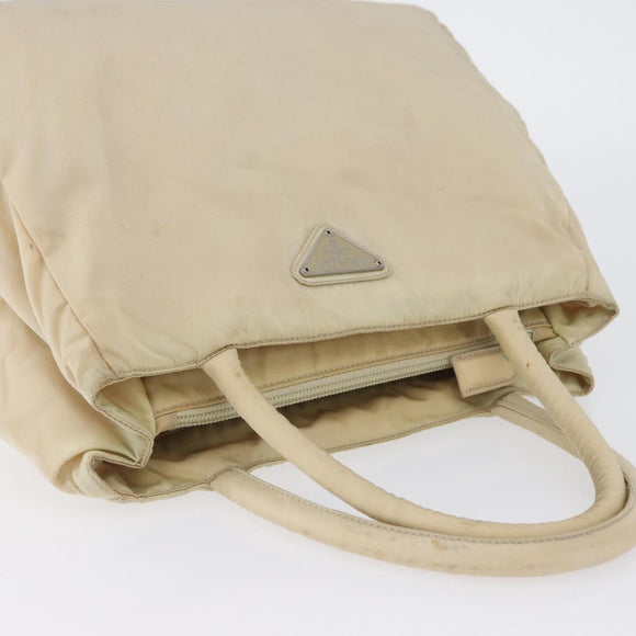 PRADA Handtas Nylon Zilver Beige Auth bs33932