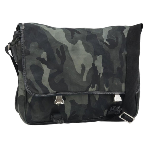 PRADA Shoulder Bag Nylon Khaki Silver Auth bs33935