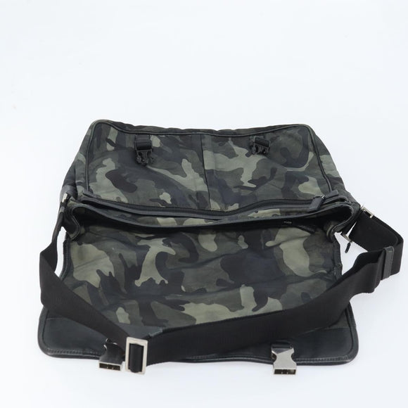 PRADA Shoulder Bag Nylon Khaki Silver Auth bs33935