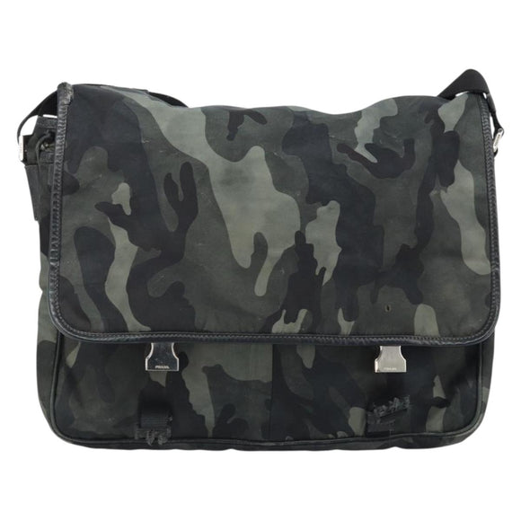 PRADA Shoulder Bag Nylon Khaki Silver Auth bs33935