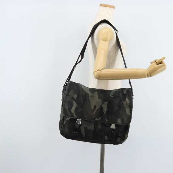 PRADA Shoulder Bag Nylon Khaki Silver Auth bs33935