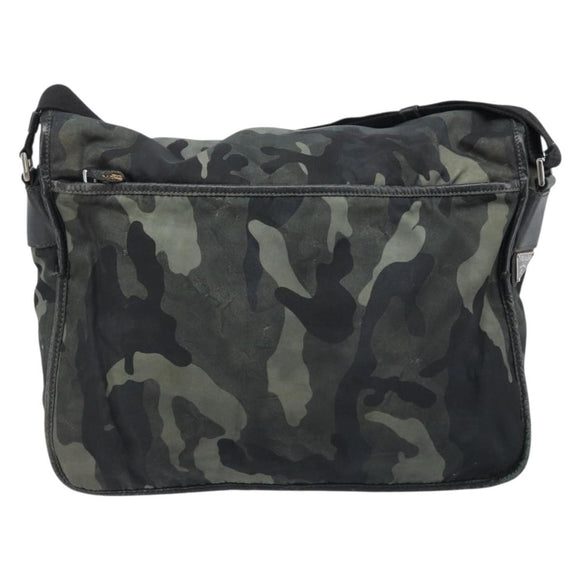PRADA Shoulder Bag Nylon Khaki Silver Auth bs33935