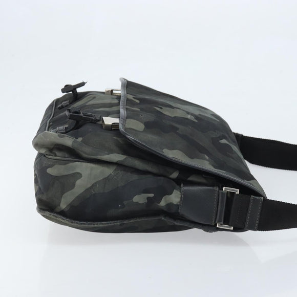 PRADA Shoulder Bag Nylon Khaki Silver Auth bs33935