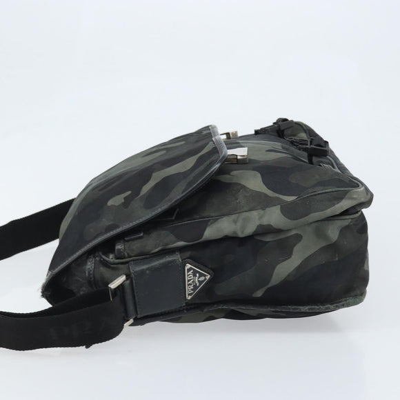 PRADA Shoulder Bag Nylon Khaki Silver Auth bs33935