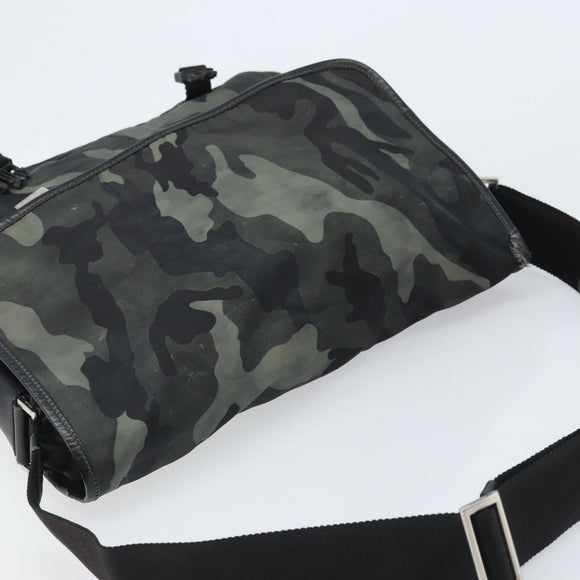 PRADA Shoulder Bag Nylon Khaki Silver Auth bs33935