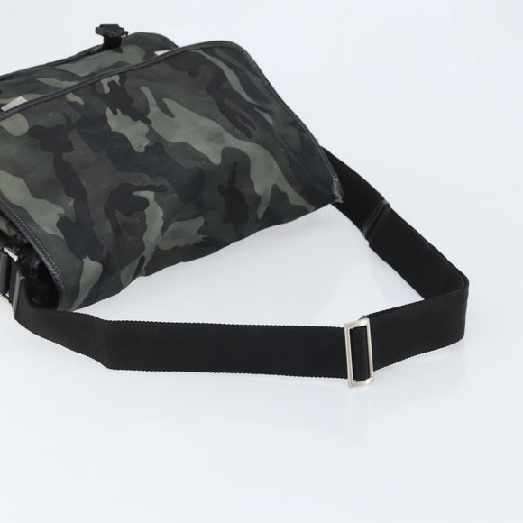 PRADA Shoulder Bag Nylon Khaki Silver Auth bs33935