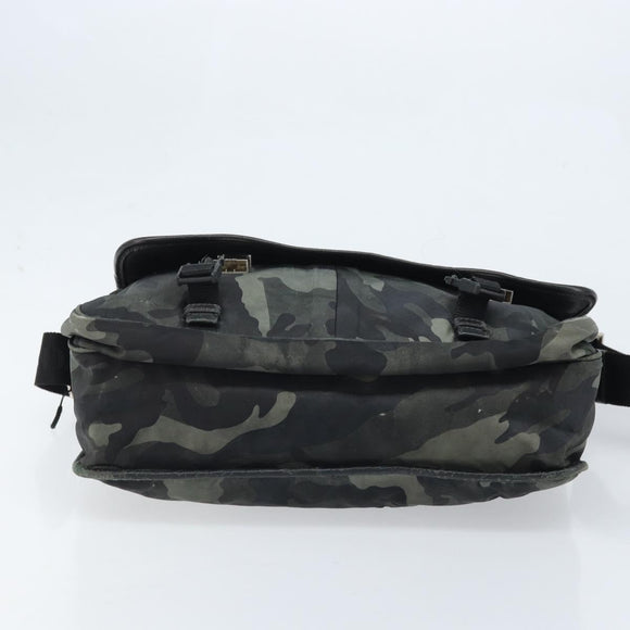 PRADA Shoulder Bag Nylon Khaki Silver Auth bs33935