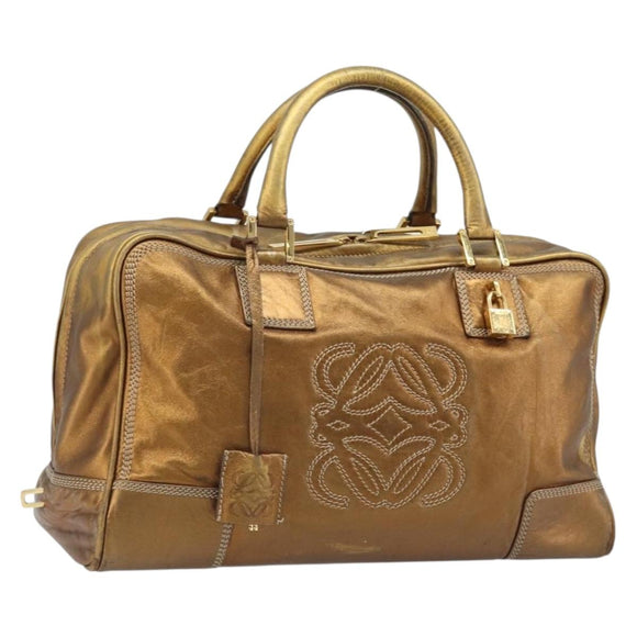 LOEWE Anagram Amazona 36 Handtasche Leder Goldfarben Auth bs33969