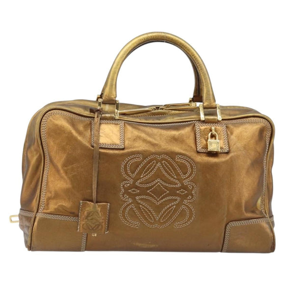 LOEWE Anagram Amazona 36 Handtasche Leder Goldfarben Auth bs33969