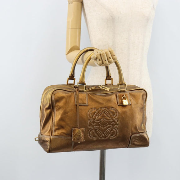 LOEWE Anagram Amazona 36 Handtasche Leder Goldfarben Auth bs33969