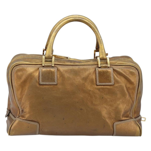 LOEWE Anagram Amazona 36 Handtasche Leder Goldfarben Auth bs33969